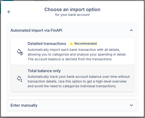 Walletguide offers various import options across several asset types. One of them is the ability to only track the total balance/value.